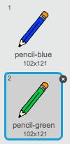 Create two new sprites, which you will use to select the blue or green pencil.