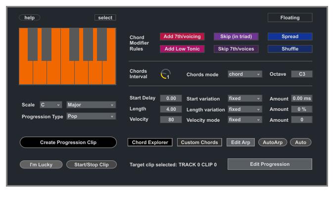 Page 11 of 52 The Main window of the Chord Progression Editor In this window you find the most important controls: the [Scale] settings, the [Progression Type] presets and the control buttons, such