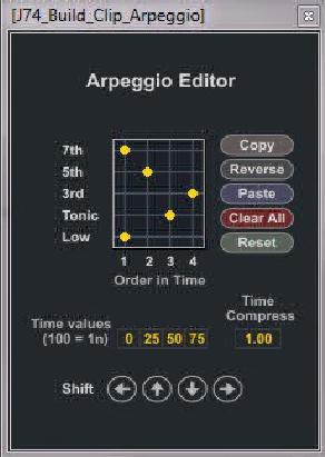 Page 32 of 52 The Arpeggio Editor The Arpeggio Editor is where you customize the way each chord is played, specifying which note in the chord will be played at what time in the interval.