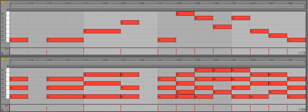 Page 48 of 52 Below an example of sequence created by an input MIDI part (depicted in the upper section).