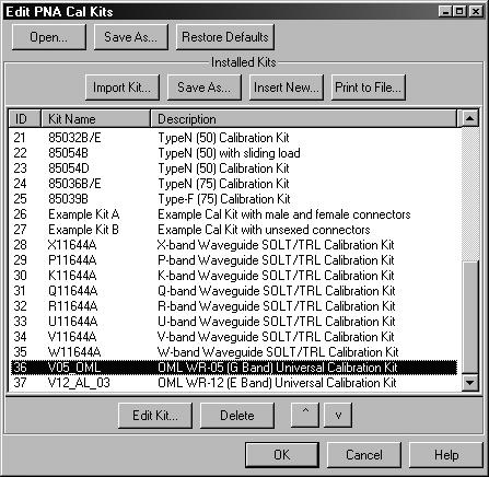Loading and checking calibration definition file Each PNA is shipped with calibration definition files from Agilent calibration kits.