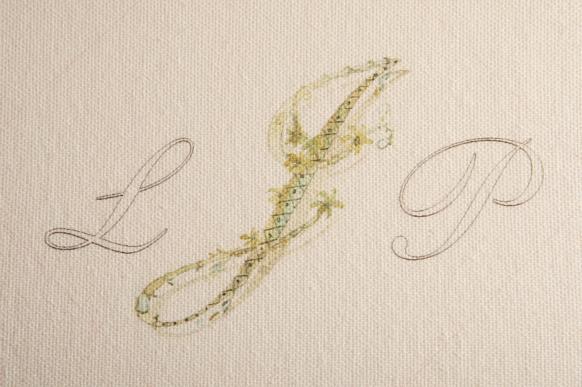 A) Print the first ornate letter onto fabric (see page 15 to 21 in the book) and complete
