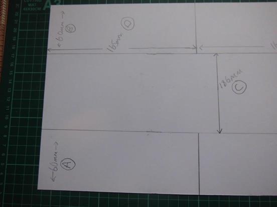 Step 4. If you plan to make more than one of these cards it is worth making your own template on a piece of A3 card & by cutting the same solid shape as in the previous steps.