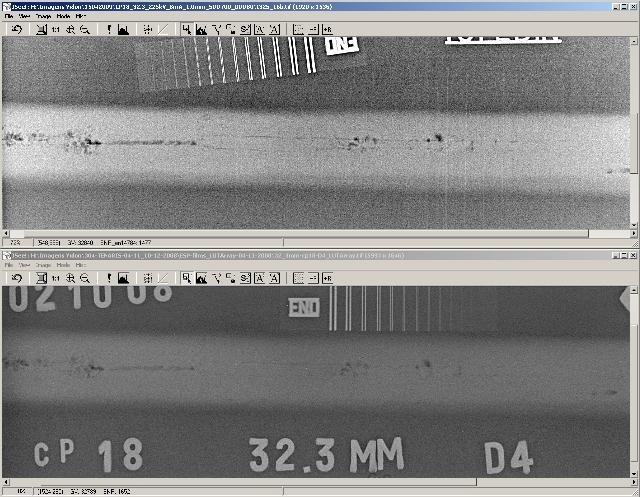 Figure Sample Comparison of digital radiography with total time of seconds (top) and Conclusions The results showed that, for all thicknesses, the exposure time used to meet the image quality