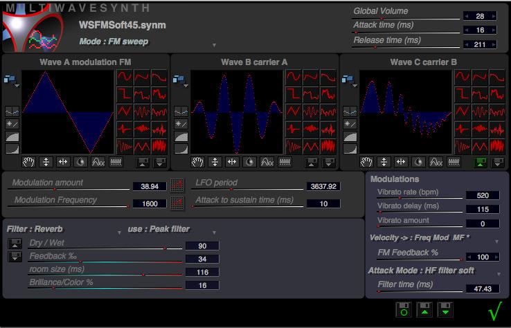 oscillator). Modulation options have also been added to the old FM MultiWaveSynth modes. The modulation options are available from a popup menu that appears next to the parameter to which they apply.