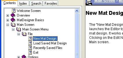 The current topic will be highlighted on the topics list on the left. Fig D. Fig D: The Help screen.