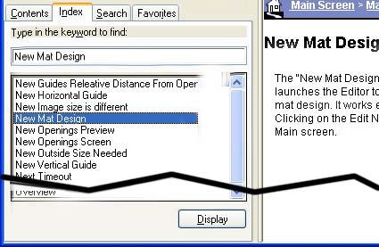 Index You can navigate through the help topics manually through the Index Tab. Double-click on a topic to display the Help information.