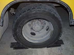 Block rear drive axle wheels with suitable wheel cogs.