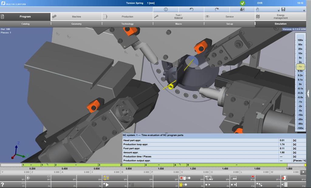 iqspring simulates the complete production process of the bending part iqspring Collision control and determination of cycle time Due to exact imaging of the machines, tools and work pieces, a