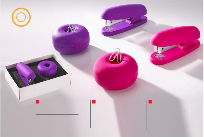 S AT H S H AT IN TOUC DESK SET COLORISSIMO 1 (STAPLER & PAPER CLIPS HOLDER) (WS04) Material: plastic, rubber Packaging: white gift box with sponge PAPER CLIPS HOLDER COLORISSIMO (GC01) Dim.