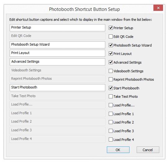 You can also enable or disable different photo booth shortcut buttons and edit the button text by selecting "Photo Booth Shortcuts Settings.