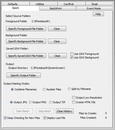 The settings for Green Screen Wizard Pro Batch to monitor photos in C:\Photobooth and save the green screened images in C:\Photobooth\GreenScreen would be: Green Screen Wizard Pro