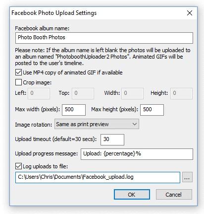 Photo Booth Shooting 175 "Settings..." button. The album name setting specifies the name of the album that will be created on the user's Facebook page.