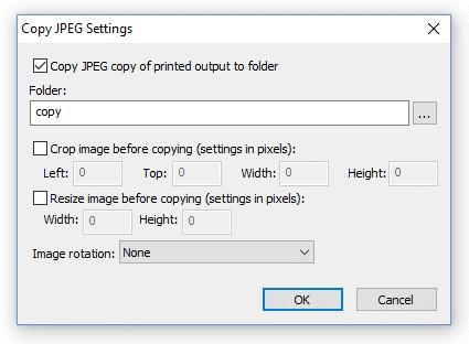 74 You can specify the folder where the additional copy of the printed output is saved using the "Folder:" edit box. If this is left empty the JPEG will be saved in a sub folder named "copy".