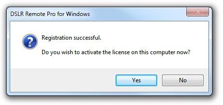 Click on the "Yes" button to register the software and the following message will be displayed asking you whether you want to activate the software on this computer: Click on the "Yes" button to
