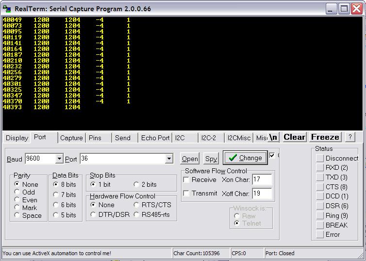 Serial Data Capture Use RealTerm Serial Capture Program (http://realterm.