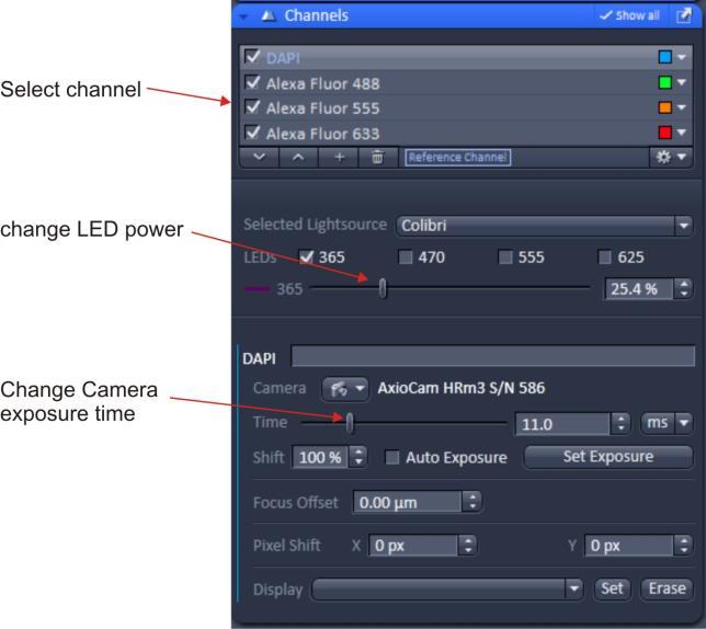 Exposure will give approximate recording settings Fine adjust using the Channels