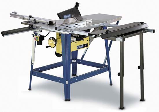 saws tku Accessories Sawing Sliding table carriage runs on ball bearings, fence rail adjustable from 45 to + 45, guide rail 1,200 mm long, cutting width 580 mm, cutting depth 40 mm. Order No.