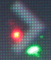 Low visibility of red and green laser on TV/LCD screen On the below luminosity histograms, we