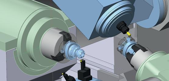 Mill-Turn Machine Simulation Mill-Turn machine simulation in SolidCAM offers a full kinematic simulation package, supporting simulation of all turning and milling operations and of all CNC machine