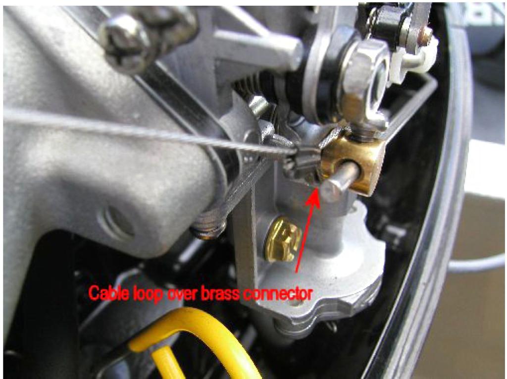 5. Place the loop in the servo connecting cable over the factory brass