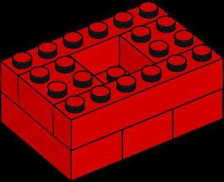red 2x2 LEGO bricks and 2 red 1x6 LEGO bricks: Step 1 Step 2 Step 3 The green