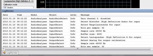 4.6. Logger This command activates the log window. Depending on the settings in the setup, the AudioAnalyzer generates log messages (errors, warnings, information.