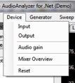 5. Device Selection Here various machine settings can be made. 5.1. Input In this dialog, the sound card which should be used for the detection, is selected.