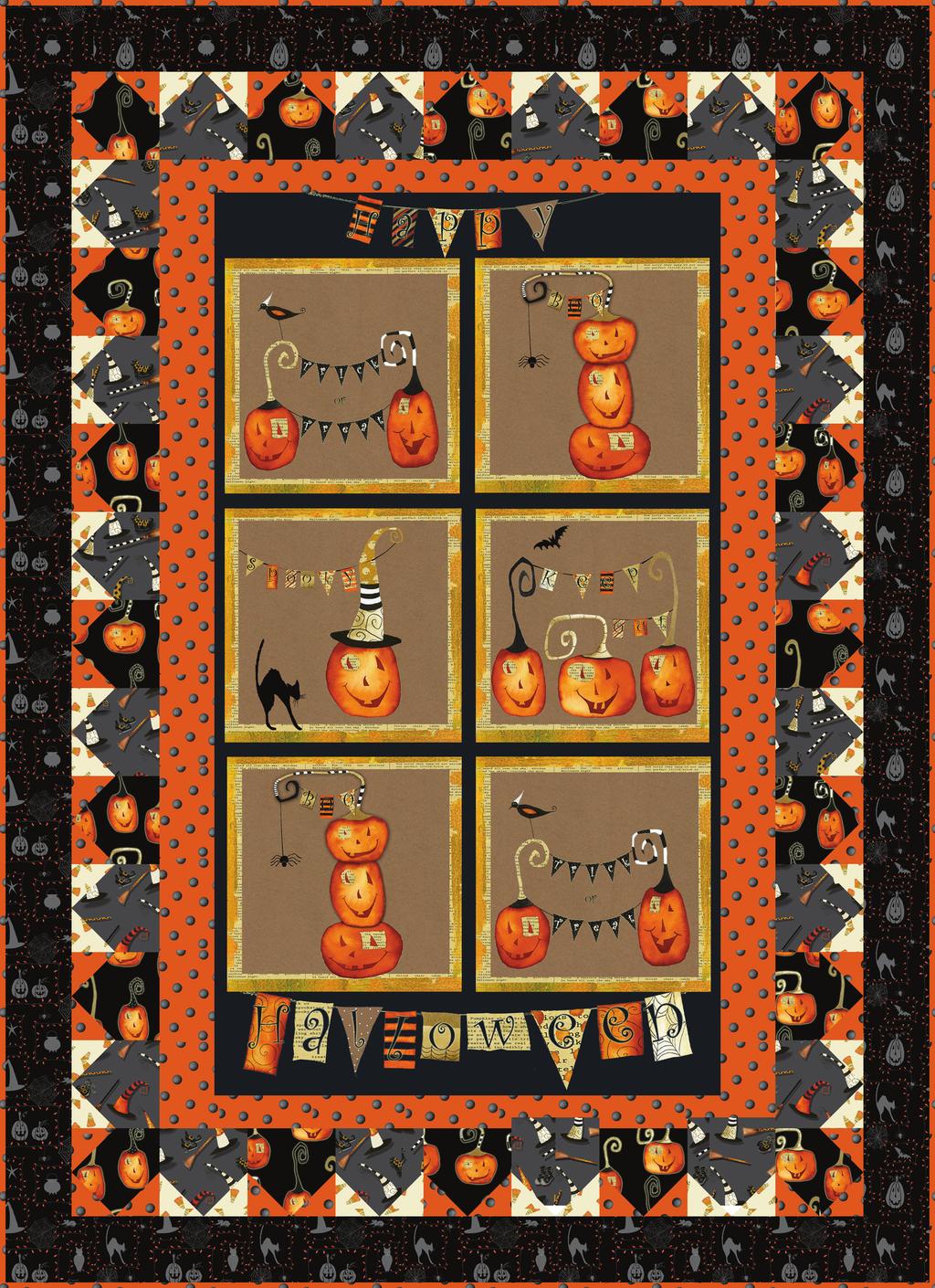 Cheeky Pumpkins Wall Hanging Featuring fabrics from the Cheeky Pumpkin collection by DT-K for Fabric Requirements (A) 2960P-99... (B) 2963-30... (C) 2966-99... (D) 2961-90... (E) 2965-44.