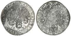 March 27 & 28, 2018 - LONDON 676 677 676 Germany, Saxony, Christian II, Johann Georg I and August (1591-1611), Taler, 1597, Dresden, three brothers facing, rev. complex shield with three helms (Dav.
