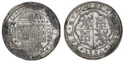 219), cleaned, some edge corrosion, nearly extremely fine, very rare 1,000-1,500 712 712 Spain, Philip II (1556-98), 8-Reales, 1597, Segovia, aqueduct with two rows of five