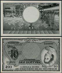 April 11 and 12, 2018 - LONDON MALAYSIA 535 The North Borneo, Brunei and Sarawak Currency Board, obverse and reverse printers archival photographs showing designs for a $10, 21 March 1958, black and