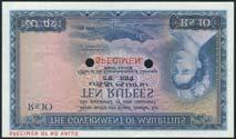 uncirculated to uncirculated 400-500 x551 Government of Mauritius, specimen colour trial 10 rupees, ND (1954), no serial numbers, no signatures, blue on multicoloured underprint,