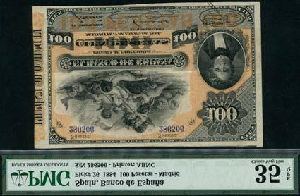 April 11 and 12, 2018 - LONDON 776 Banco de España, 50 pesetas, Madrid, 10 January 1884, serial number 883473, black and light green, woman at left, economist