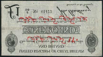 April 11 and 12, 2018 - LONDON A Rare Dardanelles 1 1017 Treasury Series, John Bradbury, Dardanelles overprint, 1 with Dardanelles Campaign overprint, ND (1915-16), serial number F/69 48949, black,