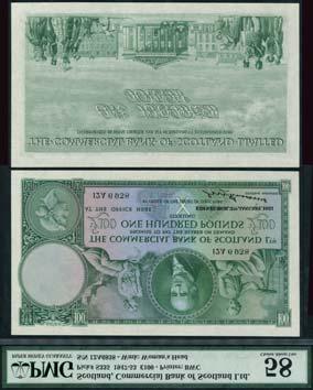 April 11 and 12, 2018 - LONDON 1213 Commercial Bank of Scotland Ltd, 100, 3 January 1951, serial number 12A 6938, green and blue and mauve, Lord Cockburn top right, maidens representing Agriculture