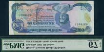 April 11 and 12, 2018 - LONDON 157 Central Bank of Belize, $100, 1 November 1983, serial number X/1 599769, blue, coat of arms at left, school of fish and barrier reef at centre, portrait of Queen