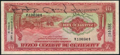 April 11 and 12, 2018 - LONDON GUATEMALA x301 Banco Central de Guatemala, 10 quetzales, 4 November 1941, serial number A736264, red on multicolour