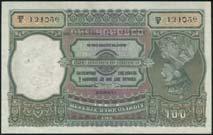 tiger at centre (Pick 20c), usual staple holes albeit minor, uncirculated 500-700 77 329 Reserve Bank of India, 2, 5, rupees, ND (1937), 100 rupees, Bombay, ND (1943), dark green and lilac,