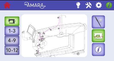 To see the machine threading diagram For quick reference, the Amara has an on-screen guide that