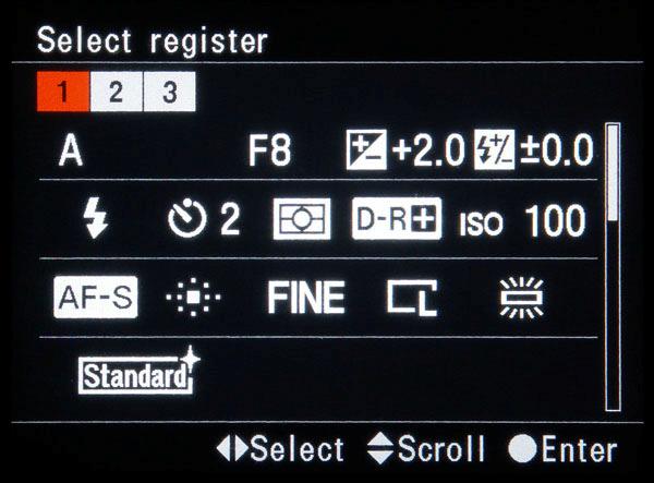 Really Cool Advanced Functions 249 Figure 5-53 The Memory Store screen. These settings are optimized for time exposures.