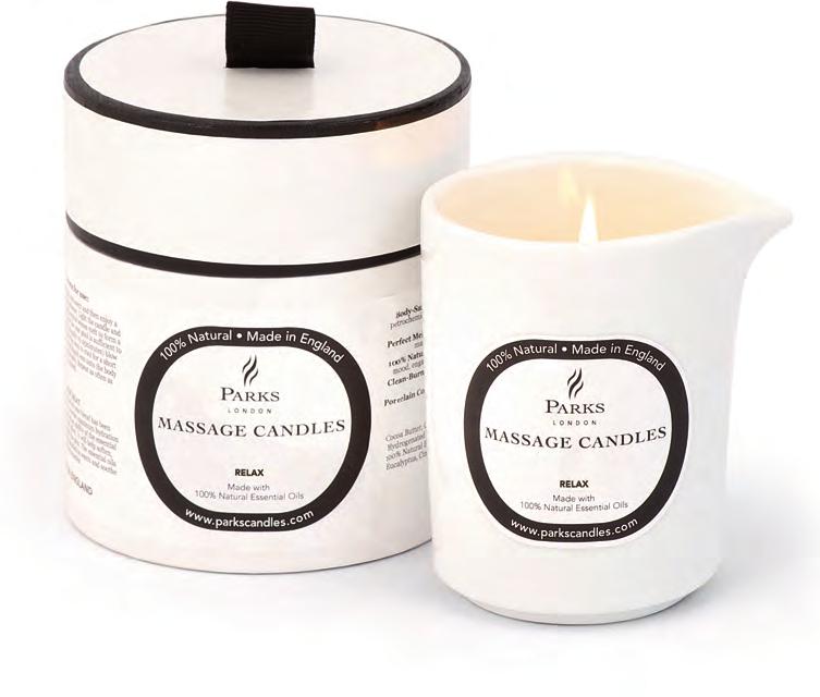 Contains Cocoa Butter, Cosmetic Grade Soya Oil, Almond Oil, Hydrogenated Vegetable Oil, Vitamin A, Vitamin E and 100% Natural Essential Oils NEW MASSAGE CANDLE IN PORCELAIN CONTAINER