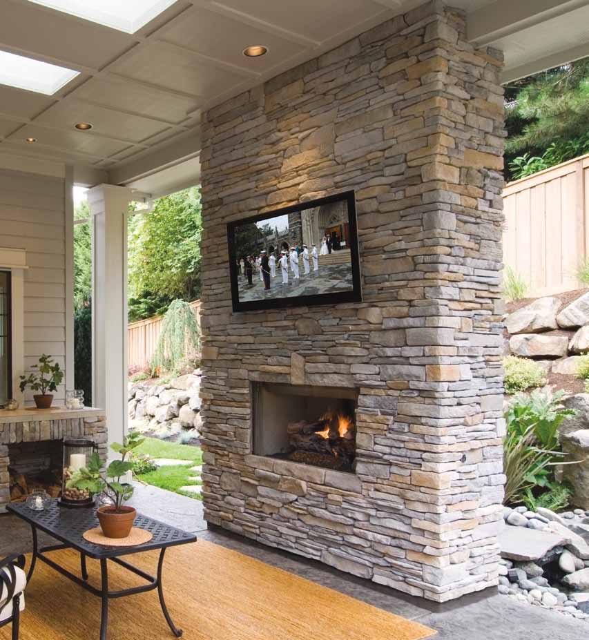 Adding a rugged stone fireplace, a dramatic stone veneer wall or a sophisticated outdoor room can expand your living space and make escape even more