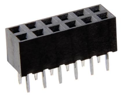 Female Vertical PC Tail Twin beam phosphor bronze contacts. Suitable for use with mating M22 male pin headers, with 0.5mm square pins. For polarising key use order code M22-0340000. SINGLE ROW 2.