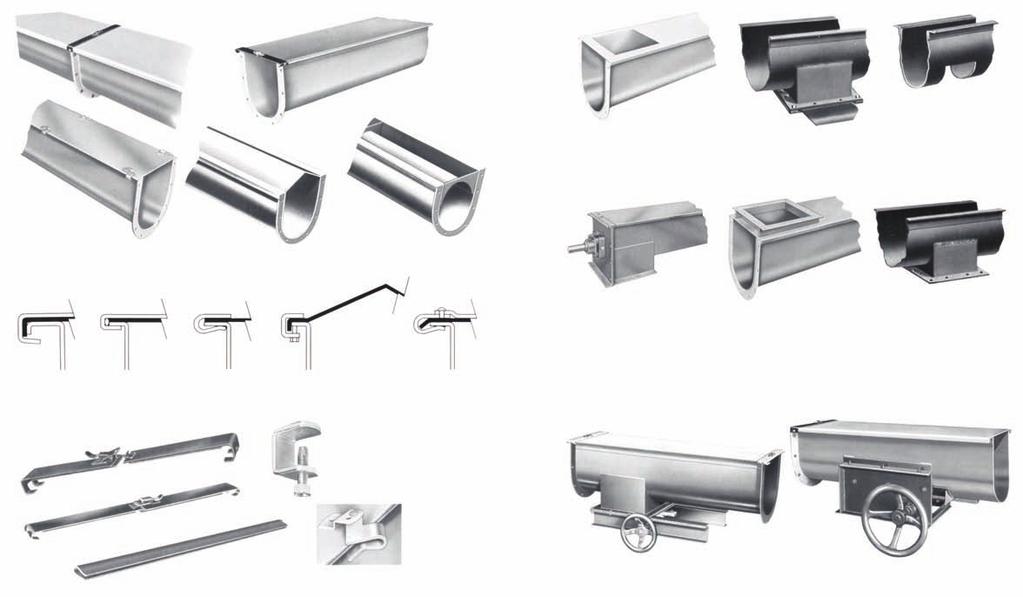 Feed and Discharge Spouts PLAIN DISCHARGE PLAIN FEED OPENING DISCHARGE WITH FLAT-HAND SLIDE FLUSH END DISCHARGE FEED SPOUT DISCHARGE WITHOUT SLIDE RACK AND PINION GATES Rack and pinion gates have cut
