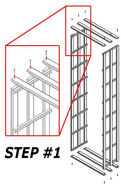 D. Case Bins Step #1: Attach the top and bottom stabilizers to the case bin ladders