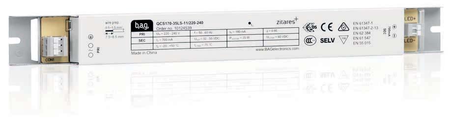 ZITARES QCS LS-11 Galvanic Isolation (SELV) 1-channel Fixed current Electronic control gear units ZITARES QCS LED Components exemplary image Performance characteristics Non-dimmable 1-channel ECG for