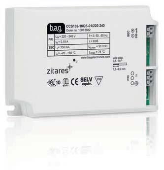 ZITARES CCS QS-01 Galvanic isolation(selv) 1-channel Fixed current Electronic control gear units ZITARES CCS LED Components exemplary image Performance characteristics Non-dimmable 1-channel ECG for