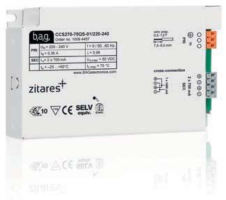 ZITARES CCS QS-01 Galvanic isolation (SELV) 2-channel Fixed current Electronic control gear units ZITARES CCS LED Components exemplary image Performance characteristics Non-dimmable 2-channel ECG for