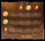 Mine The player may dig in the mine, which consists of placing a camp at the mine and gaining rewards. The mine consists of 12 numbers, each representing an untouched area of the mine.